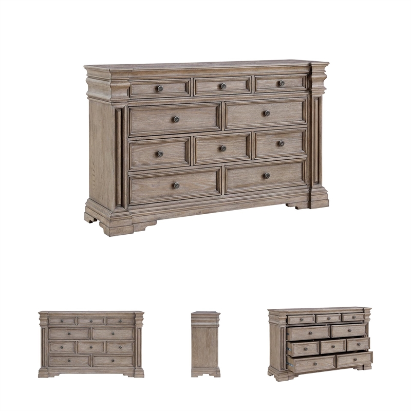 Bowery Hill Dark Brown 6-Drawer Dresser with Ornamental Appliques