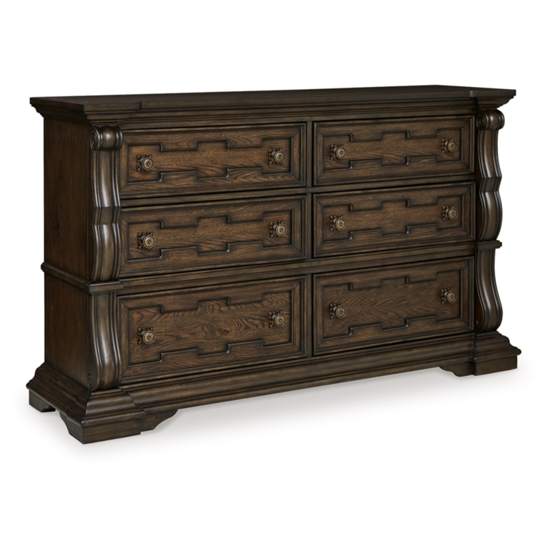 Bowery Hill Light Brown 6-Drawer Dresser with Aged Pewter Handles
