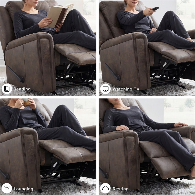 Bowery Hill Brown Faux Leather Rocker Recliner with Pull Tab Recline