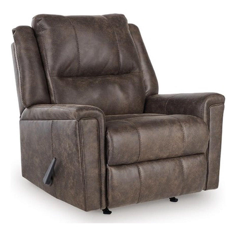 Bowery Hill Brown Faux Leather Rocker Recliner with Pull Tab Recline