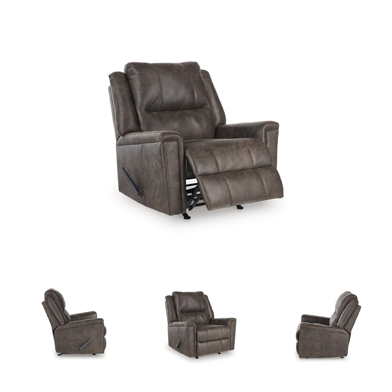 Bowery Hill Brown Faux Leather Rocker Recliner with Pull Tab Recline
