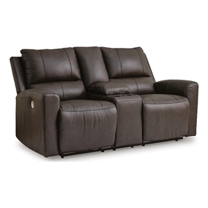 Bowery Hill Power Reclining Loveseat with Console in Dark Gray