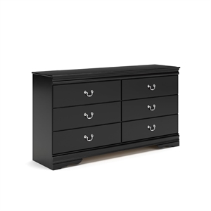Bowery Hill 6-Drawer Double Dresser with Pewter Hardware in Black