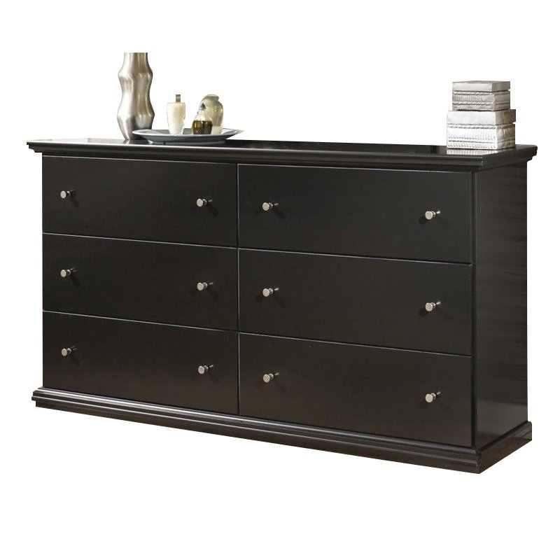 Bowery Hill 6-Drawer Double Dresser with Scalloped Moulding in Black