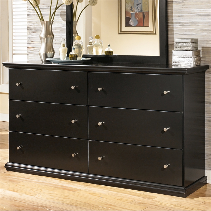 Bowery Hill 6-Drawer Double Dresser with Scalloped Moulding in Black