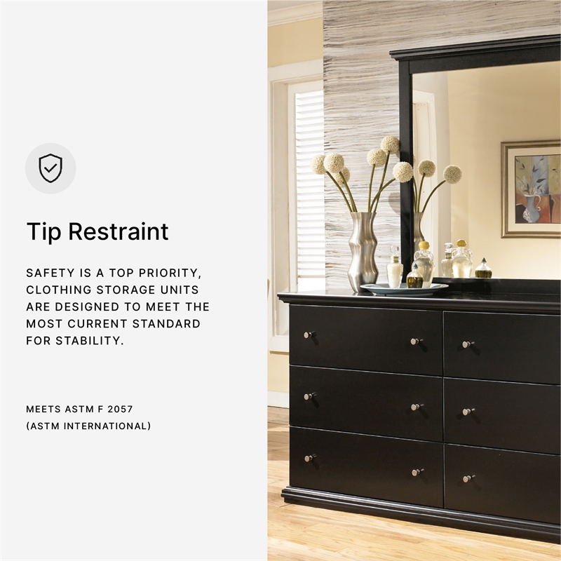 Bowery Hill 6-Drawer Double Dresser with Scalloped Moulding in Black