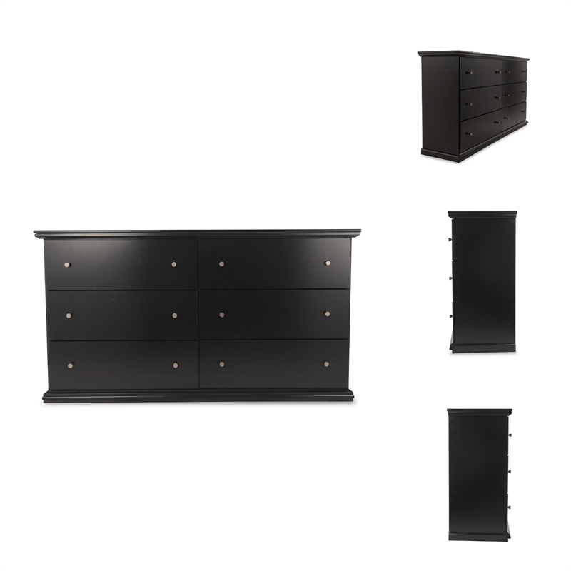 Bowery Hill 6-Drawer Double Dresser with Scalloped Moulding in Black