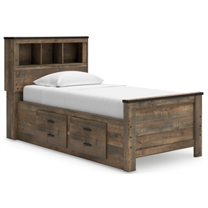 Bowery Hill Twin Bed with Underbed Storage and Bookcase Headboard in Brown