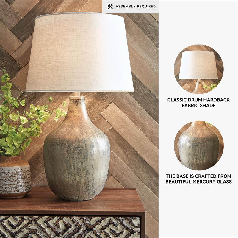 Bowery Hill Jar-Shaped Mercury Glass Table Lamp in Gray and Gold