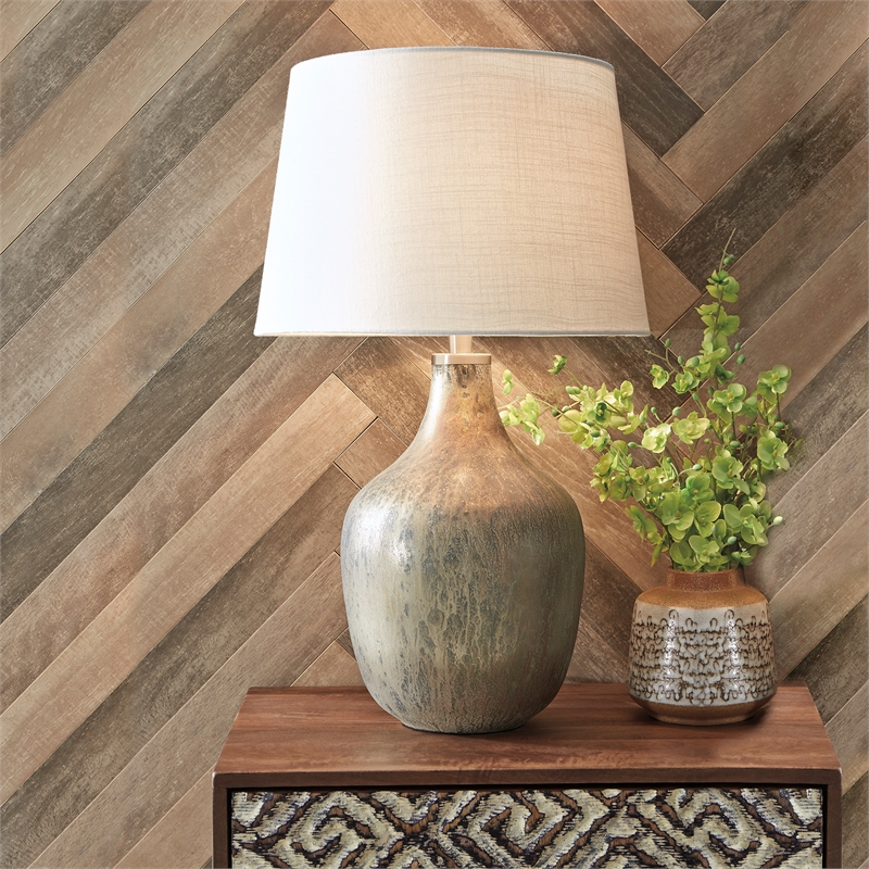 Bowery Hill Jar-Shaped Mercury Glass Table Lamp in Gray and Gold