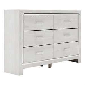 Bowery Hill 6-Drawer Wood Dresser with Chrome Mosaic Pulls in White