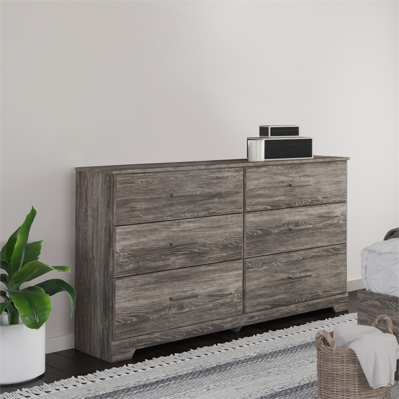 Bowery Hill 6-Drawer Farmhouse Dresser with Pewter Handles in Gray