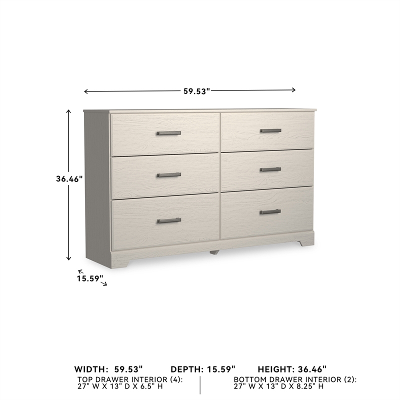 Bowery Hill 6-Drawer Coastal Dresser with Pewter Handles in White