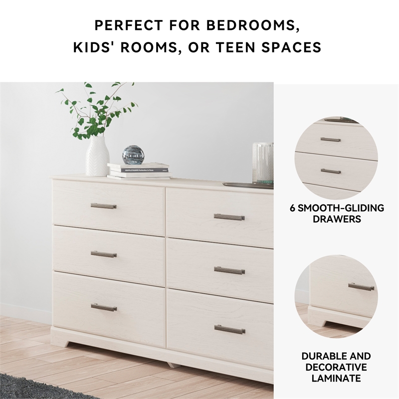 Bowery Hill 6-Drawer Coastal Dresser with Pewter Handles in White