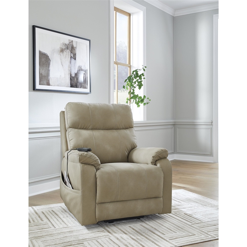 Bowery Hill Beige Faux Leather Power Lift Recliner with Dual Motors