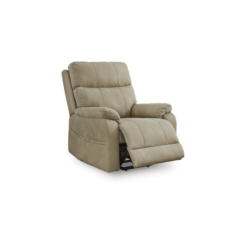 Bowery Hill Beige Faux Leather Power Lift Recliner with Dual Motors