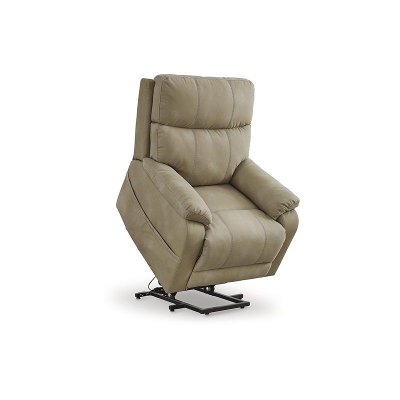 Bowery Hill Beige Faux Leather Power Lift Recliner with Dual Motors