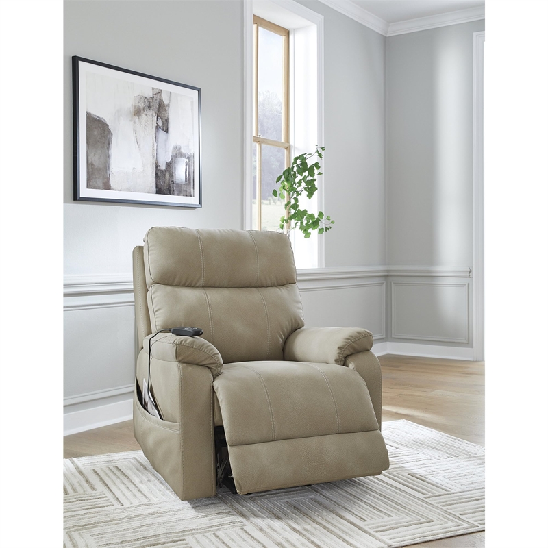 Bowery Hill Beige Faux Leather Power Lift Recliner with Dual Motors