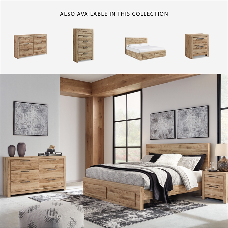 Bowery Hill 6-Drawer Farmhouse Dresser with Gunmetal Handles in Light Brown