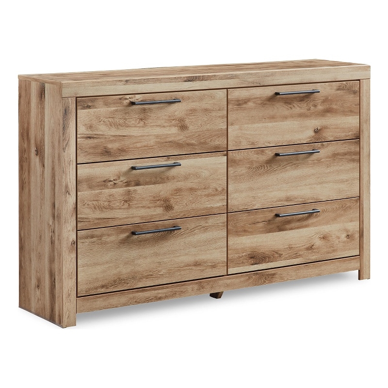 Bowery Hill 6-Drawer Farmhouse Dresser with Gunmetal Handles in Light Brown