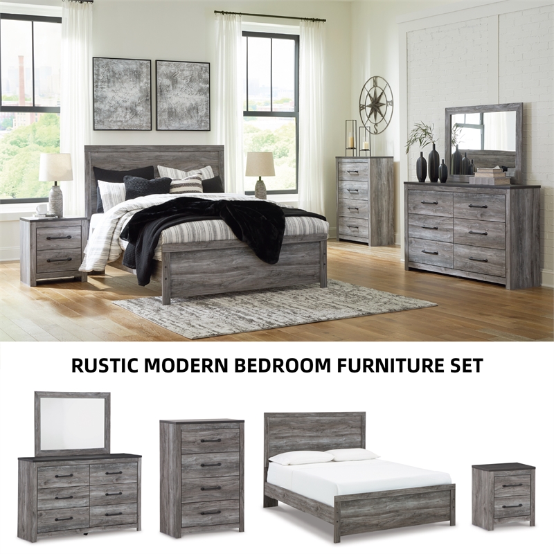 Bowery Hill 6-Drawer Two-Tone Wood Dresser with Dark Handles in Gray