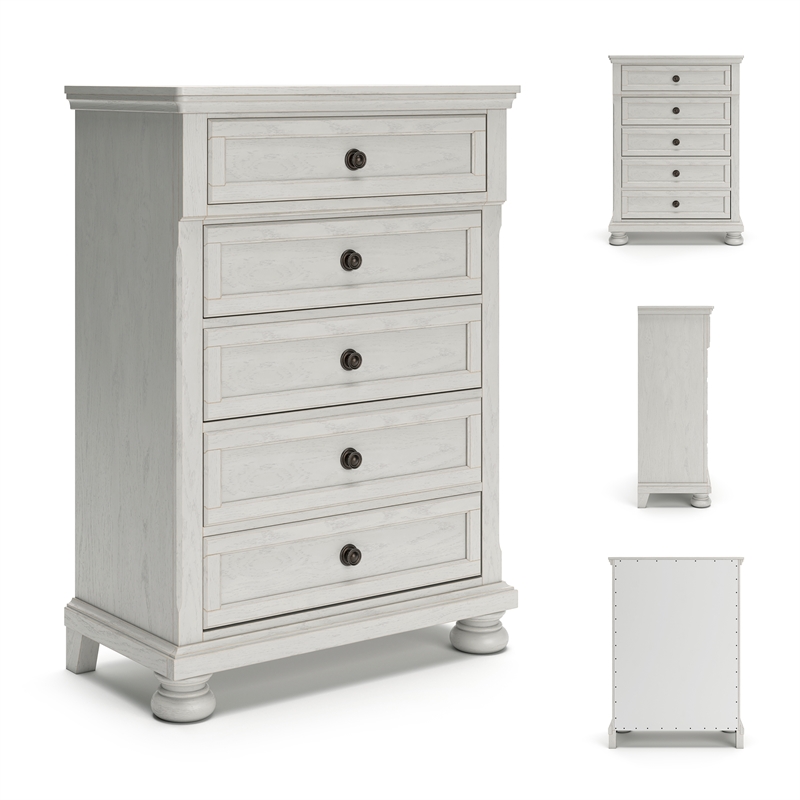 Bowery Hill Light Gray 5-Drawer Chest of Drawers with Bronze Knobs