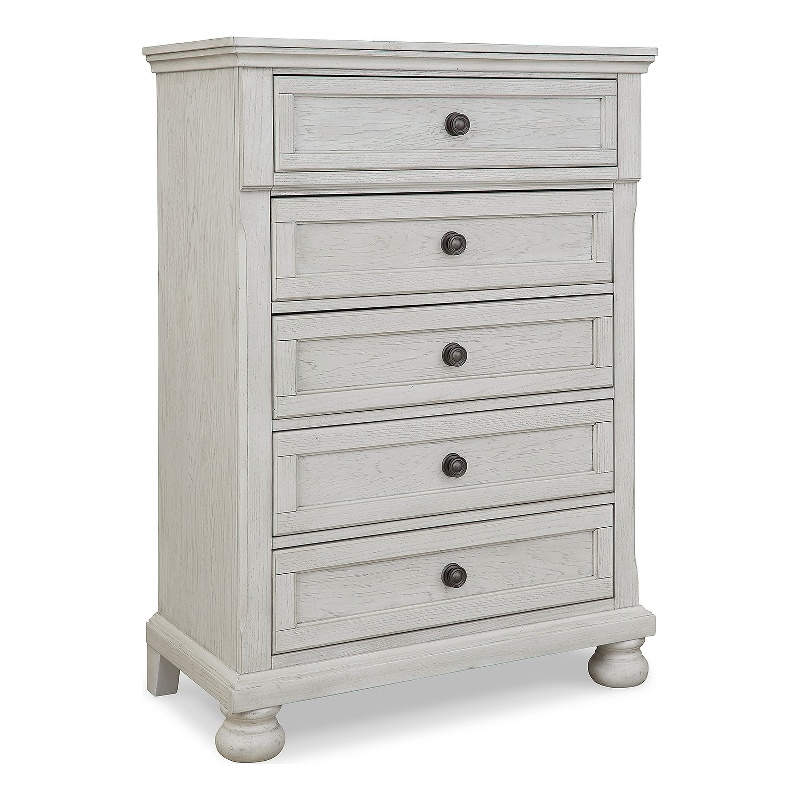 Bowery Hill Light Gray 5-Drawer Chest of Drawers with Bronze Knobs
