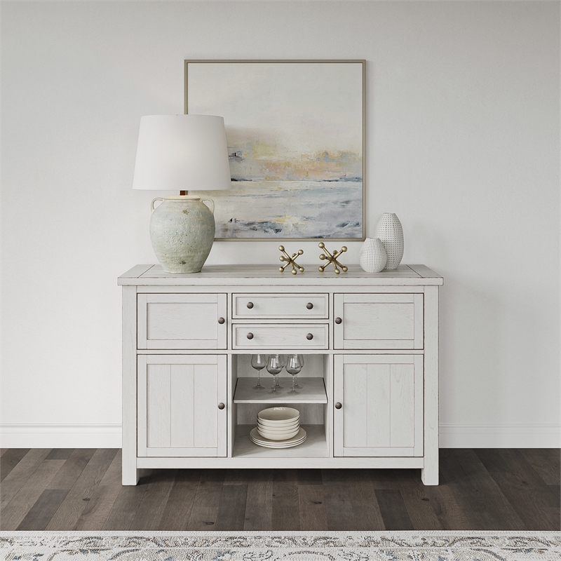 Bowery Hill Antique White Dining Server with 4 Cabinets and 2 Drawers