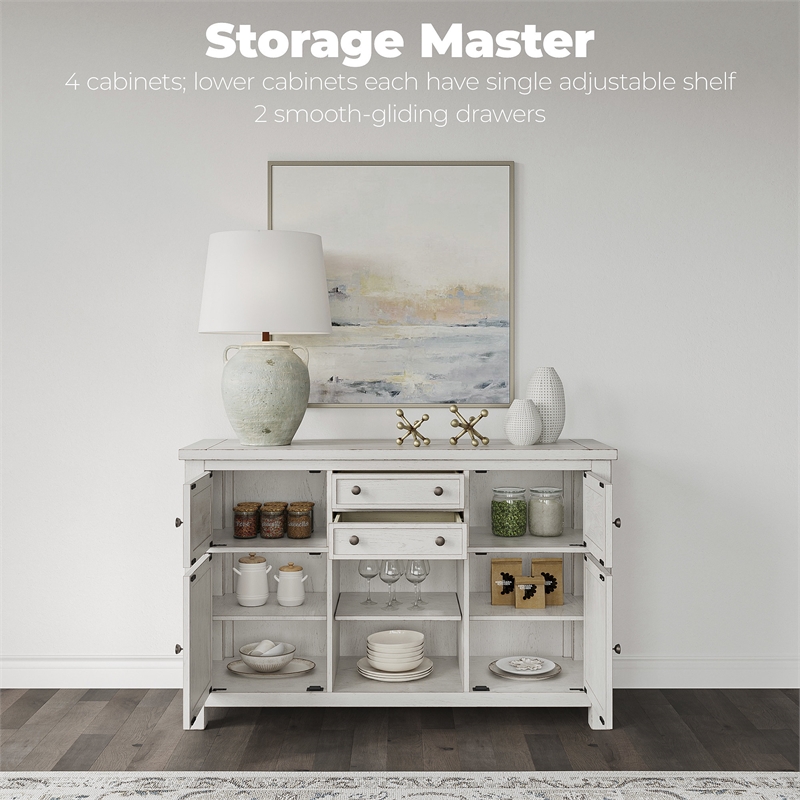 Bowery Hill Antique White Dining Server with 4 Cabinets and 2 Drawers
