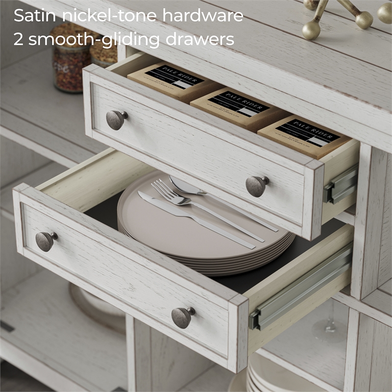 Bowery Hill Antique White Dining Server with 4 Cabinets and 2 Drawers