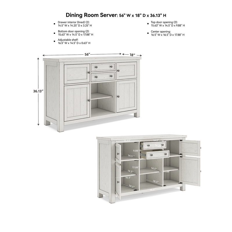 Bowery Hill Antique White Dining Server with 4 Cabinets and 2 Drawers