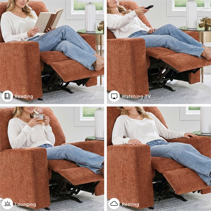 Bowery Hill Burnt Orange Rocker Recliner with Pull Tab Reclining