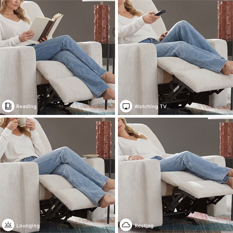 Bowery Hill Stone Polyester Rocker Recliner with Pull Tab Recline