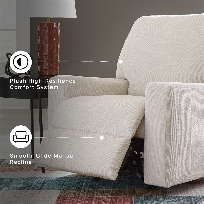 Bowery Hill Stone Polyester Rocker Recliner with Pull Tab Recline