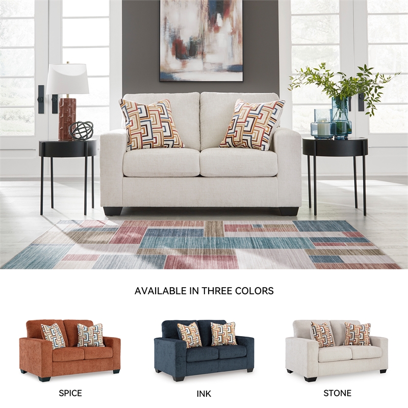 Bowery Hill Stone Polyester Loveseat with Eclectic Accent Pillows