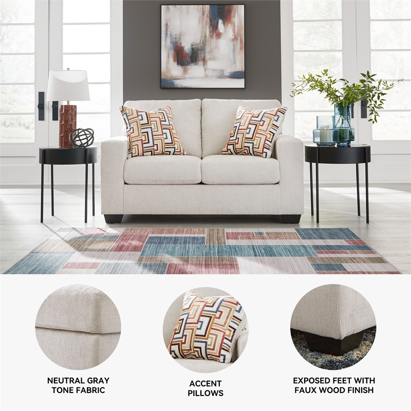 Bowery Hill Stone Polyester Loveseat with Eclectic Accent Pillows