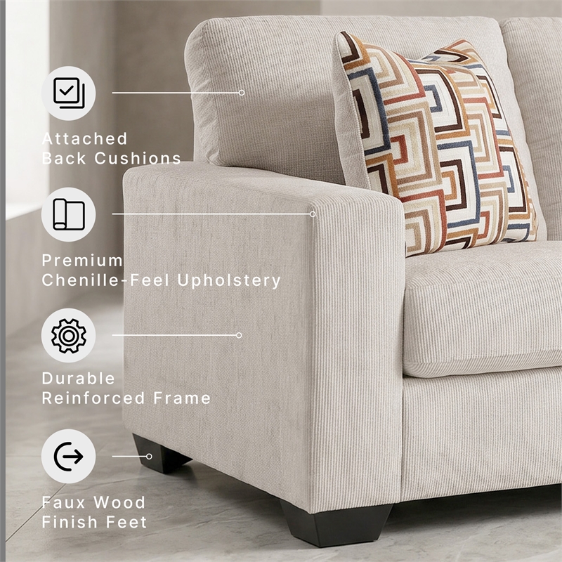 Bowery Hill Stone Polyester Loveseat with Eclectic Accent Pillows
