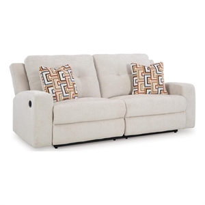 Bowery Hill Beige Reclining Sofa with Tufted Back and Pull Tab