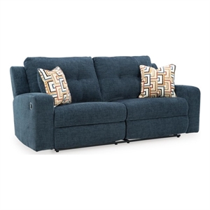 Bowery Hill Blue Reclining Sofa with Tufted Back and Pull Tab