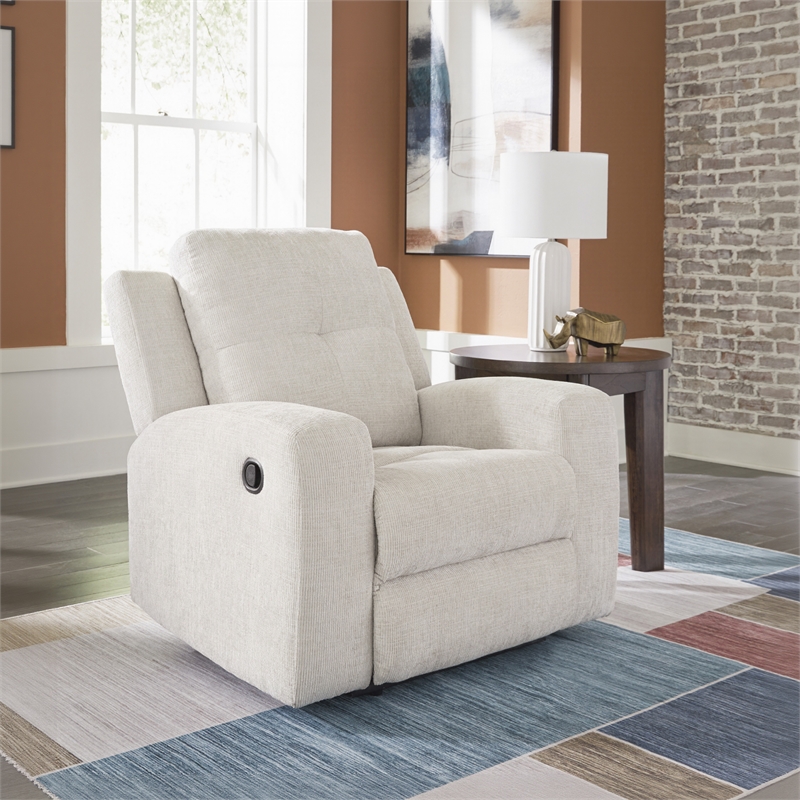 Bowery Hill Stone Recliner with Tufted Back and Pull Tab Recline