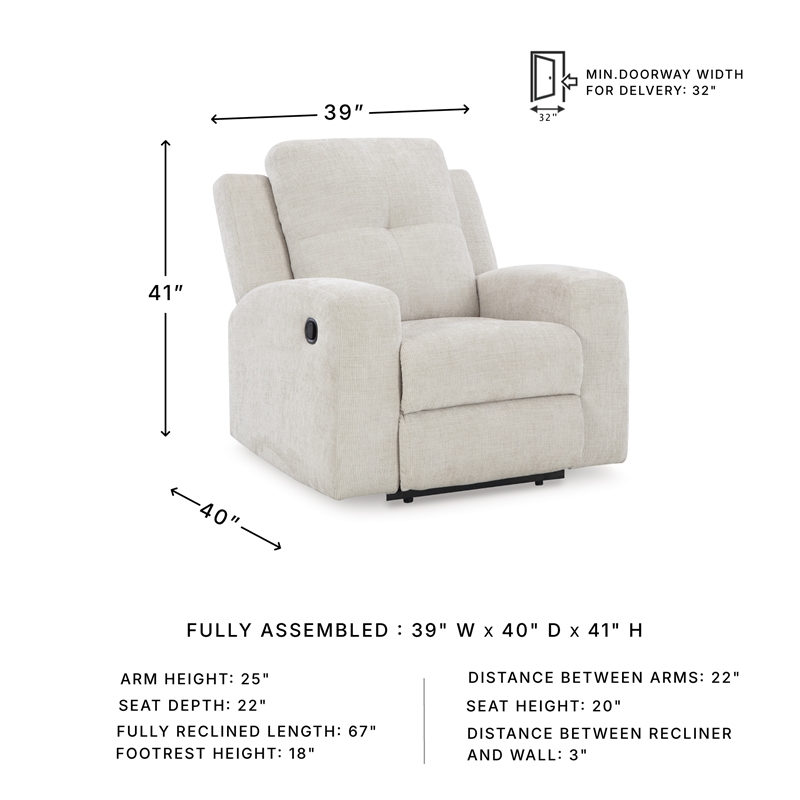 Bowery Hill Stone Recliner with Tufted Back and Pull Tab Recline