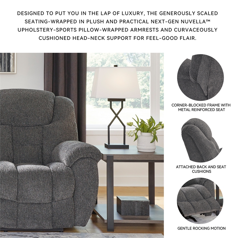 Bowery Hill Charcoal Gray Rocker Recliner with Nuvella Fabric
