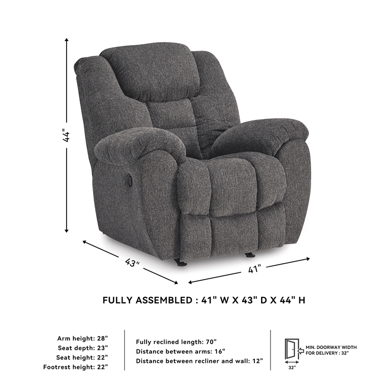 Bowery Hill Charcoal Gray Rocker Recliner with Nuvella Fabric