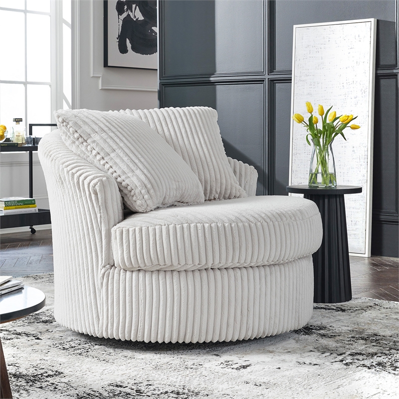 Bowery Hill Alloy Corduroy 360-Degree Swivel Chair with Pillows