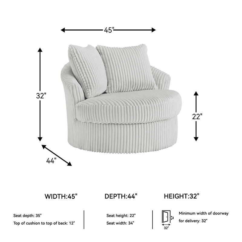 Bowery Hill Alloy Corduroy 360-Degree Swivel Chair with Pillows