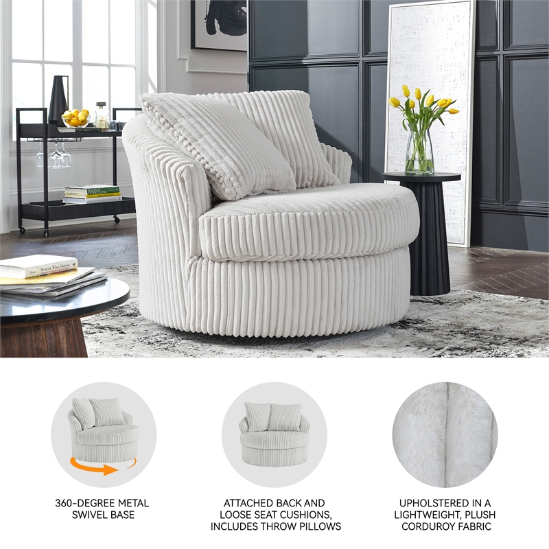 Bowery Hill Alloy Corduroy 360-Degree Swivel Chair with Pillows