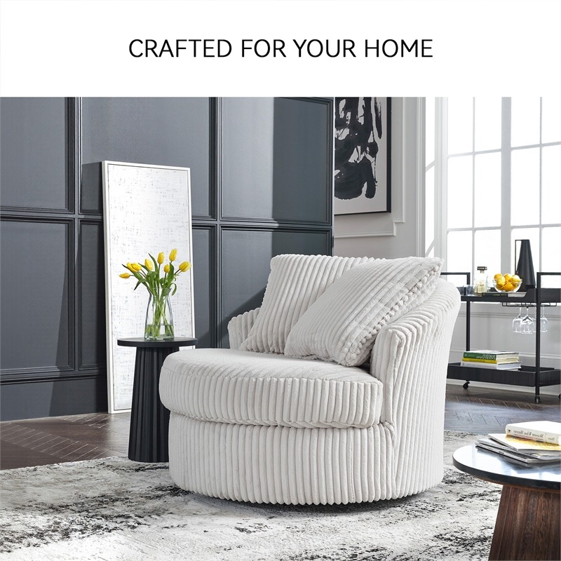 Bowery Hill Alloy Corduroy 360-Degree Swivel Chair with Pillows