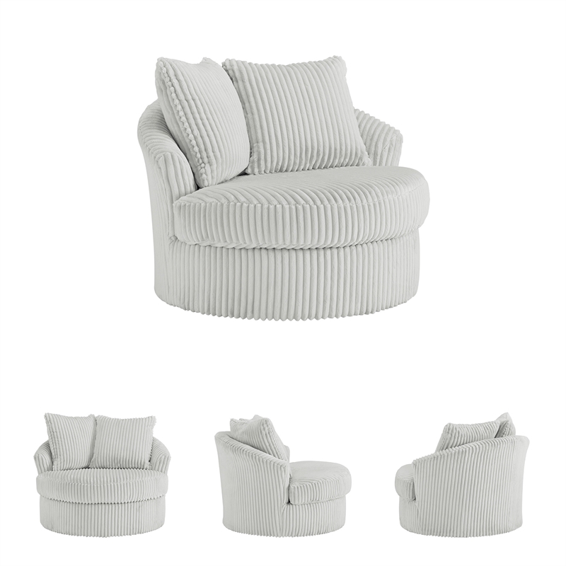 Bowery Hill Alloy Corduroy 360-Degree Swivel Chair with Pillows