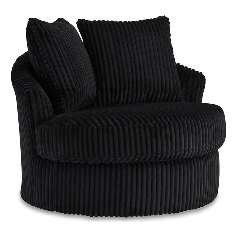 Bowery Hill Onyx Corduroy 360-Degree Swivel Chair with Pillows