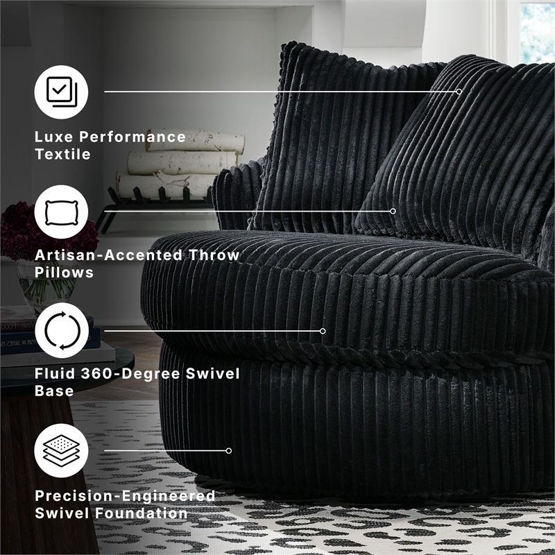 Bowery Hill Onyx Corduroy 360-Degree Swivel Chair with Pillows